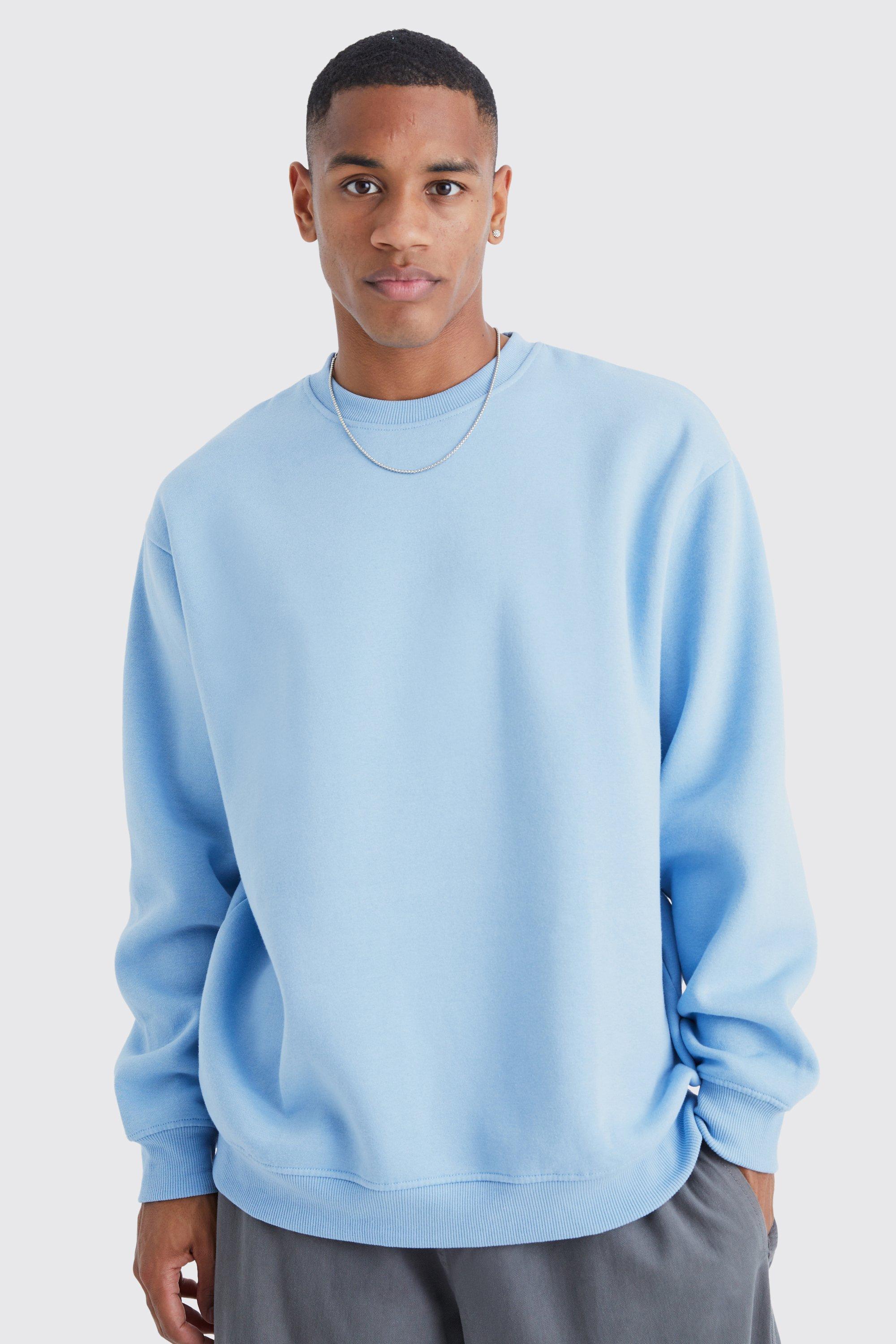 Mens Blue Oversized Crew Neck Sweatshirt, Blue